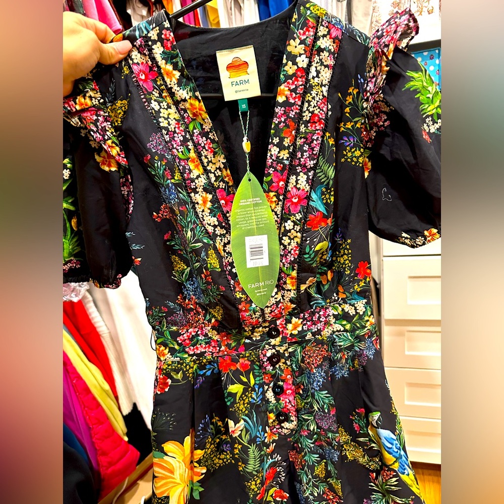 Farm Rio Delicate Forest Scarves Romper- NWT XS